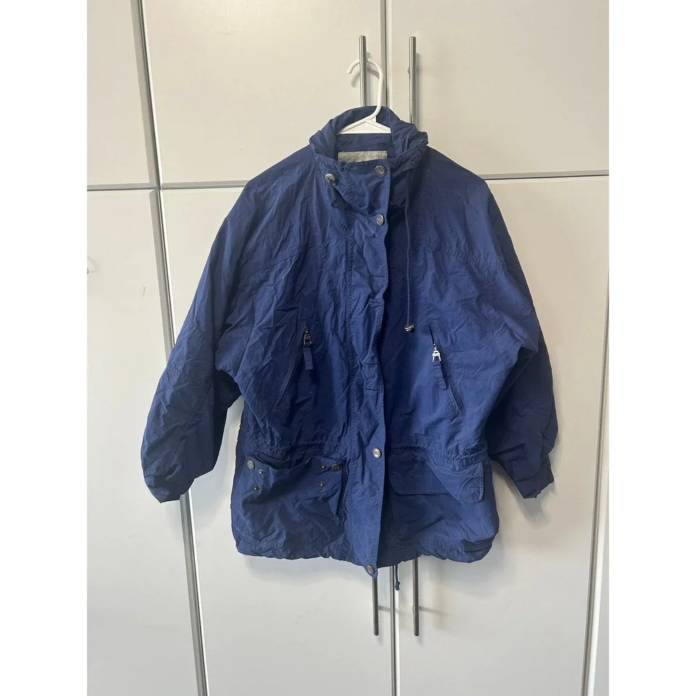Vintage Schoffel Blue Utility Jacket Hooded Full Zip Windbreaker‎ Mens Medium
